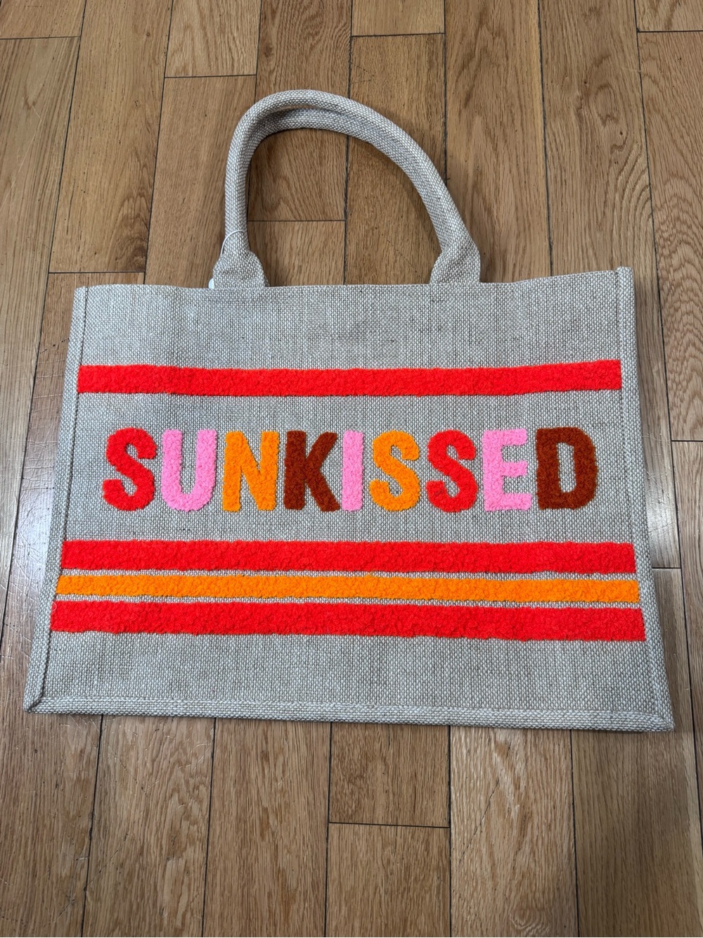Shiraleah Natural Tote with Pink, Orange, Red & Brown 'SUNKISSED' Accent
